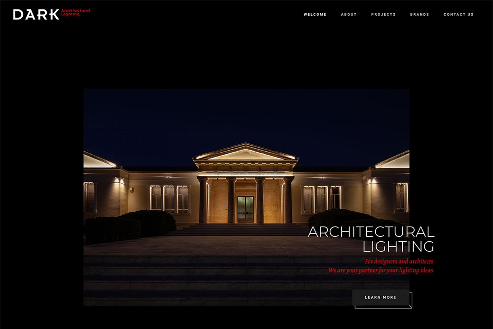 Screen of home page of Dark architectural lighting